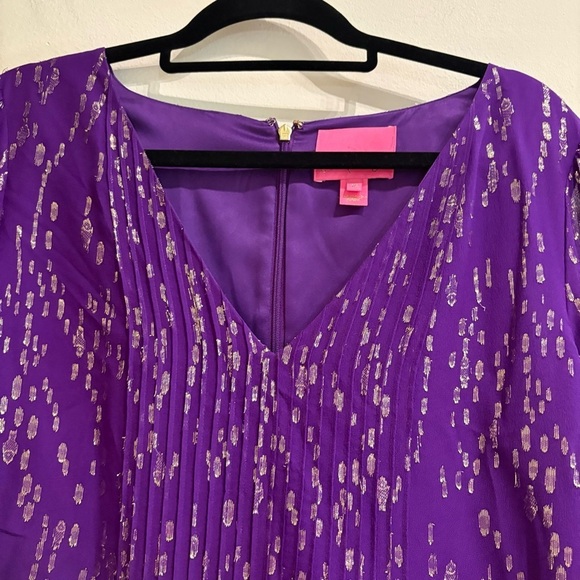Lilly Pulitzer Cleme Silk Dress Purple Berry Fish Clip Chiffon Size 14 - Picture 7 of 11